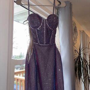 Clarisse Sparkling Purple Beaded Prom Gown